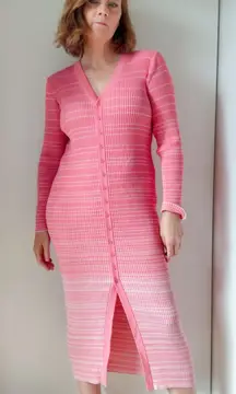 STAUD Shoko Pink Ribbed Knitted Midi Dress Size Medium Y2K Look  Bodycon Fit