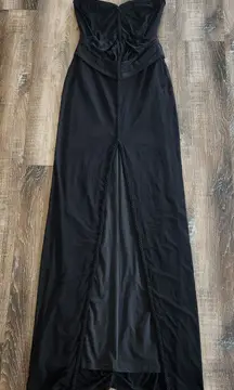 Retrofete Black Strapless Maxi Dress XS? Braided Hems Sample Thigh High Slit