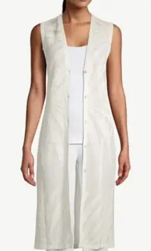 NEW Chico's Cream Sweater Vest Palm Sleeveless Long Button Up Resortwear Shimmer