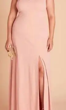 Birdy Grey READ  Shamin V-Neck Crepe Bridesmaid Dress Pink Rose Quartz Large Slit