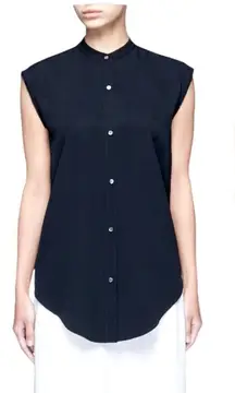 Helmut Lang Shirt Women Small Black Jacquard Split Back Knot Button Front Top‎