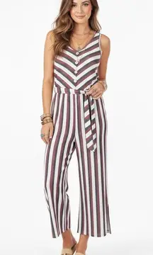 Caution To The Wind Belted Wide Leg Jumpsuit Womens S Red White Blue Striped