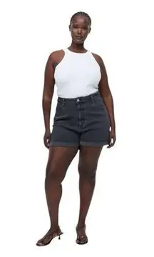Zara Black Ultra High Waisted Mom Roll Cuff Denim Jean Shorts