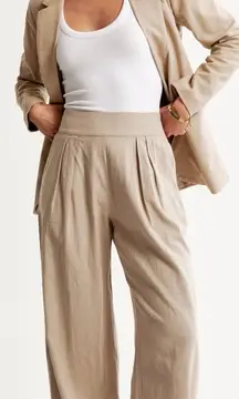 NWT Abercrombie & Fitch Linen Pleated Pull‎ On Wide Leg Trouser Pants L Long Tan