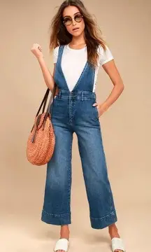 Free People  A-line Flare Denim Overalls