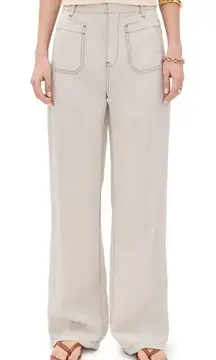 MADEWELL Patch Pocket Linen Flare Trousers in Oat Color Linen Size US 2 NWT
