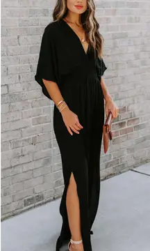 VICI COLLECTION Kimona Smocked Kimono Flutter Sleeve Black Maxi Dress Size S