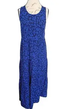 A New Day Dress Medium Blue Leopard  Tiered Ruffle Maxi Mob Wife Coastal Cowgirl