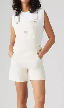 Levi's Premium Womens White Denim Overall UTILITY SHORTALLS Size Medium