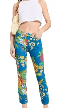 MOTHER The Mid Rise Dazzler Cropped Floral Blue Printed Jeans Size 25‎ $228