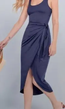 Reformation‎ Kaila Knit Wrap Dress Scoop Neck Navy Blue Size S