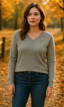 Womens Sweater Size M Gray V Neck Lightweight Knit Classic Minimalist Scandi