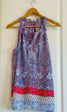 ST. TROPEZ WEST Tank Top Red White And Blue Floral Print Size XL (177)