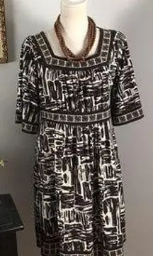 APT. 9 Women's Dress M Brown Beige 3/4 Sleeve Checked Square Neckline Gathered