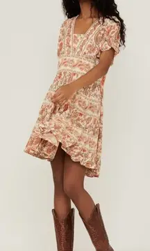 Patrons of Peace Peach and Cream Mini Dress