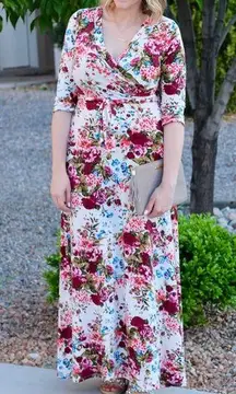 Pink Blush Long Sleeve Wrap Top Maternity Maxi Dress in Pink Floral - Size XL