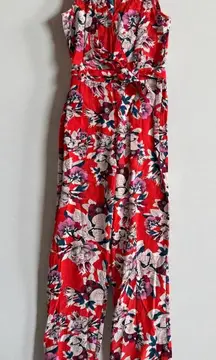 YUMI KIM Red Floral Belted Jumpsuit Size XS