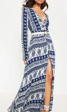 Boohoo Blue Paisley Print Button Front Maxi Dress