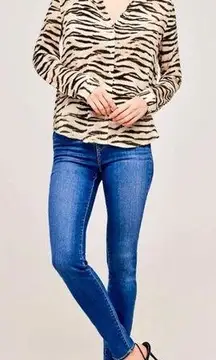 L'AGENCE Holly Tiger Print Button Down Shirt in Coconut Husk Sz Small🧡