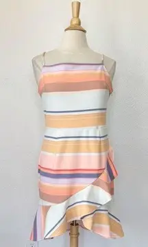 Pastel Striped Faux Wrap Sleeveless Dress