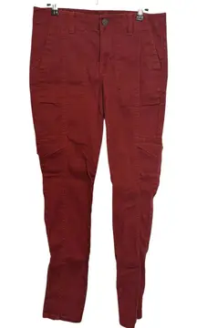 Cabi The Drifter Pants Womens 8 Skinny Cargo Flame Burgundy Bedford Cord Stretch