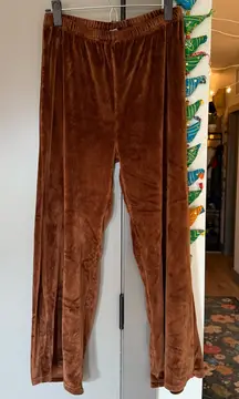 Soft Comfy Brown Velour Pants - Stretchy Waistband Size Large