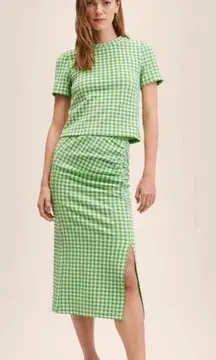 Mango gingham green midi skirt