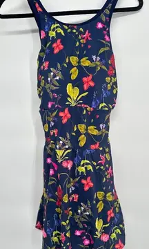 Lands End Tugless High Neck Swim Dress 12 Long Padded Modest Floral Swimsuit NEW