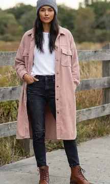 Pilcro Corduroy Shacket Duster Oversized Button Up Long Sleeve Mauve Size L