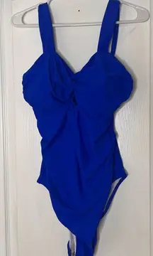 VMPUNEC Womens Swimsuit XL Blue Solid Pull On Stretch Wide Strap 1 Piece‎ NWT