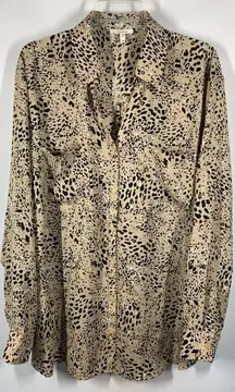 Maurices Womens Animal Print Long Sleeve Button Down Shirt Tan And Black Size 3X