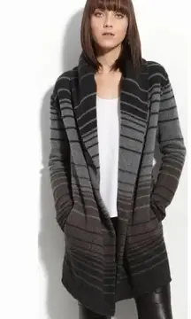 Vince  ASO Women M Sophie Gray Black Striped Hoodie Cardigan Sweater Car Coat