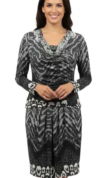 Chris McLaughlin Womens Dress Size 8 Gray Abstract Cowl Neck Office Chic Luxury