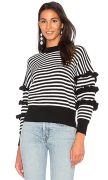 Revolve Black & White Striped Sweater With Ruffles