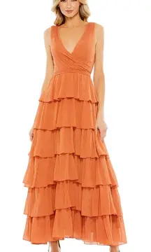 MAC DUGGAL Swiss Dot Ruffle Tiered Maxi Dress - Burn Orange