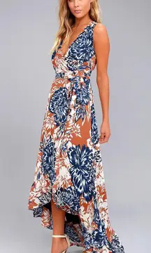 Lulus Lulu’s Desert Trip Floral Wrap High-Low Maxi Dress