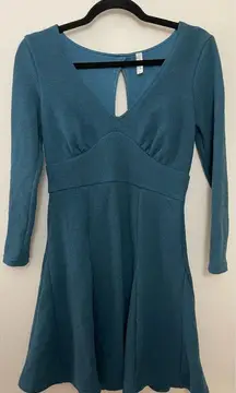 Free People  Blue Teal Combo Heartstopper Fit/Flare Knit Dress Small‎