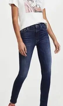 MOTHER Dark Navy Flowers From The Storm Mid Rise The Looker Skinny Jeans