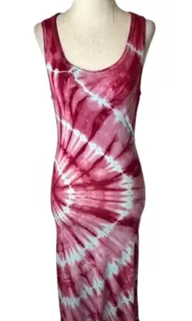 Go Couture Dress Women Small Red Pink‎ Tie Dye Midi Tank Retro Festival Hippie