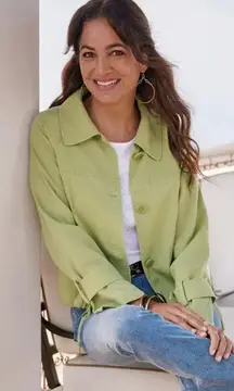 Soft Surroundings Idyllwild Jacket in Tarragon Green Lightweight Coat Women's M‎