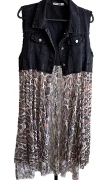 Origami Longline Open Front Layered Textured Knit Cardigan Vest L XL Duster Boho