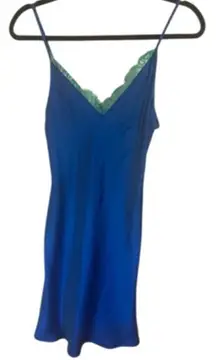 Women's Zara Blue & Green Lace Trim Chemise Slip Dress S