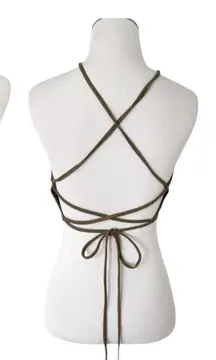 Medium Olive Green cropped Open Back halter top handkerchief style tank​