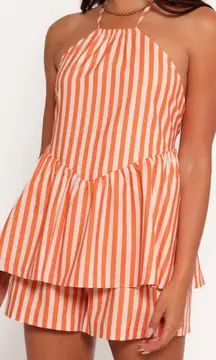 Petal & Pup Valencia Stripe Halter Top Size Medium Orange Pink