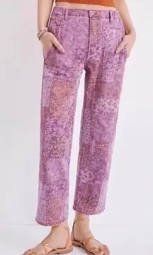 Pilcro Anthropologie The Roamer Floral Patchwork Pants Pink Purple Size 28