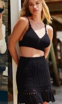 NWT Anthropologie Black Knit Crochet Bra-Top and Skirt Matching Set Size Medium
