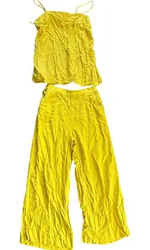 Free People Sightseer Set‎ Size Small Yellow Linen Blend Vacation Boho Coord Set