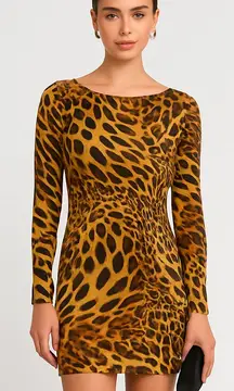 Leopard Print Long Sleeve Dress