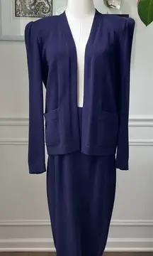 Vintage 80s St. John Santana Knit Purple 2pc Skirt Suit S 8