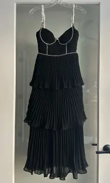 Self-Portrait Crystal-Embellished Pleated Chiffon Tiered Midi Dress